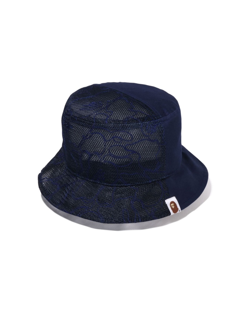 Chapeaux Bape Half Mesh Bucket Bleu Marine Bleu Homme | IAO-50533705